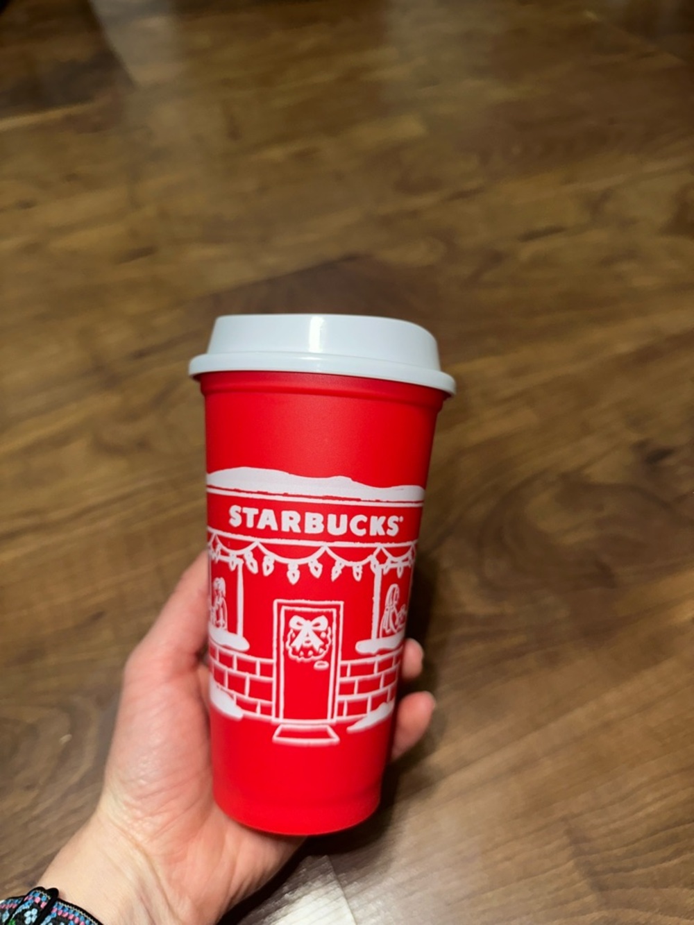 Starbucks Red Travel Tumbler with White Lid and Holiday Design